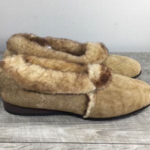 Vintage Dodson Womens Brown Leather Shearling Lined Winter Shoes Slippers Size 7